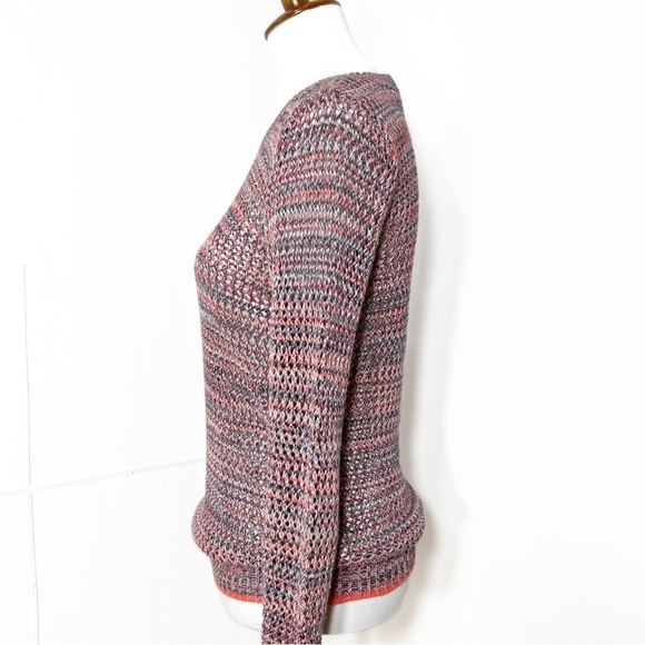 Joie Colorful Coral Crochet Open Knit Long Sleeve Pullover Sweater Top Small - Picture 5 of 10